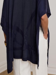 Lauren Ralph Lauren Blue Button-Trim Knit Ruana Poncho - Image 4 of 6