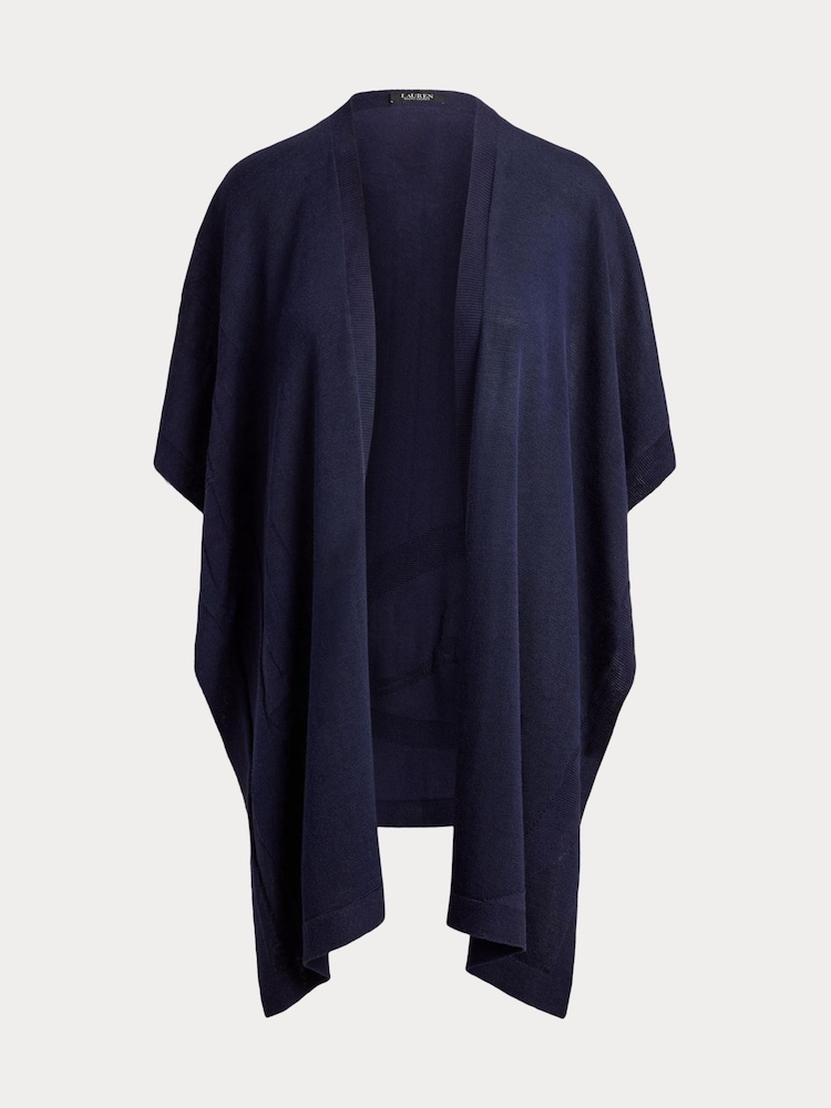 Lauren Ralph Lauren Blue Button-Trim Knit Ruana Poncho - Image 5 of 5