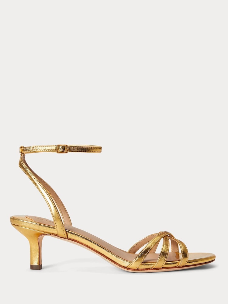 Lauren Ralph Lauren Gold Kendyl Kitten Heel Sandals - Image 1 of 4