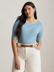 Lauren Ralph Lauren Blue Judy Elbow Sleeve Knit T-Shirt - Image 1 of 5