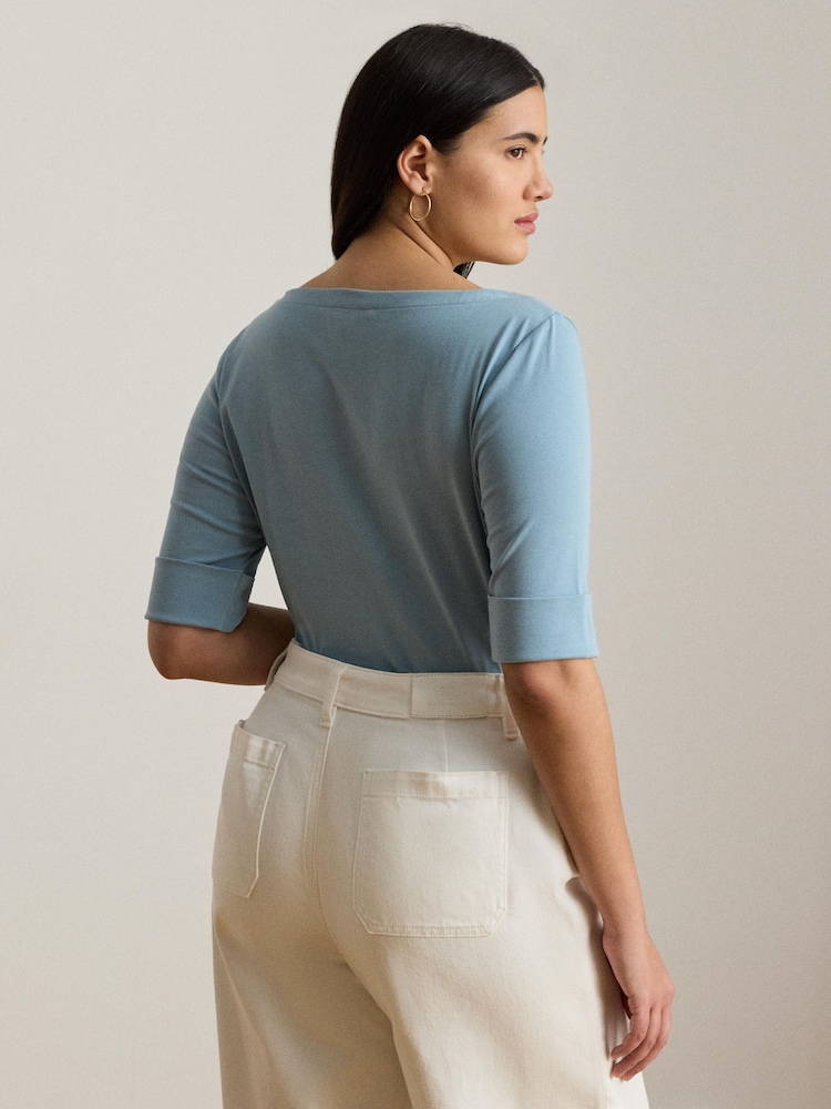 Lauren Ralph Lauren Blue Judy Elbow Sleeve Knit T-Shirt - Image 2 of 5