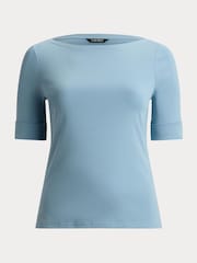 Lauren Ralph Lauren Blue Judy Elbow Sleeve Knit T-Shirt - Image 5 of 5
