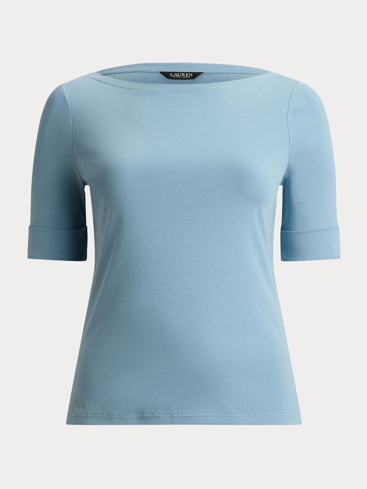 Lauren Ralph Lauren Blue Judy Elbow Sleeve Knit T-Shirt - Image 5 of 5