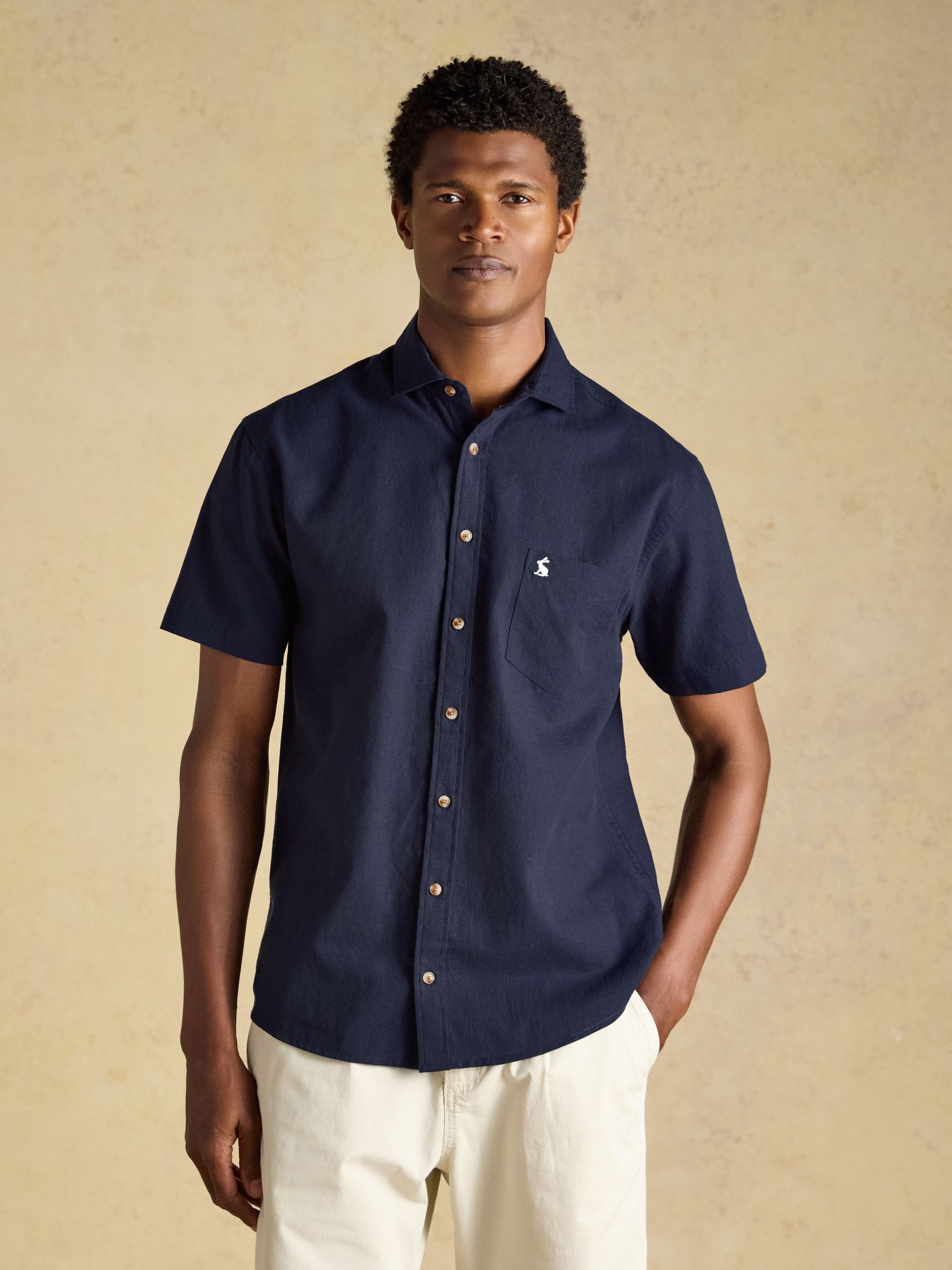 Joules Men's Linen Blend Short Sleeve Shirt Navy Linen Blend 3XL