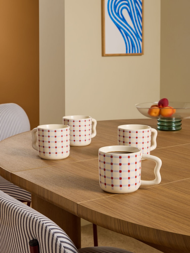 MADE.COM Set of 4 Purple Sophus Check Mugs - Image 1 of 3