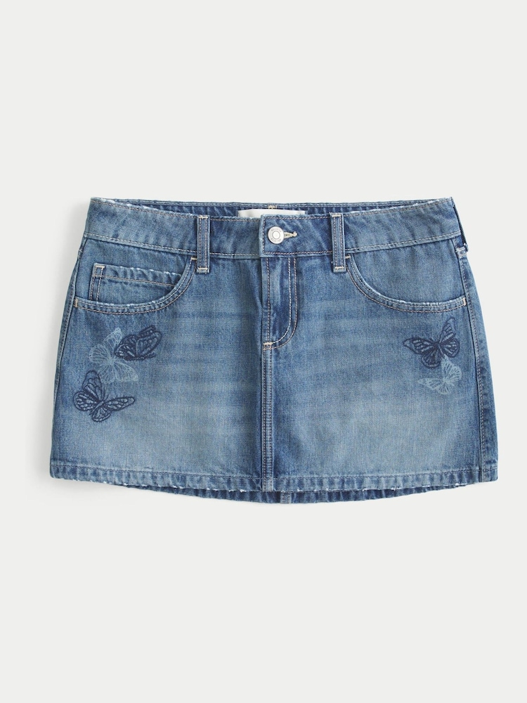 Hollister Low-Rise Butterfly Embroidery Denim Mini Skort - Bild 6 von 6