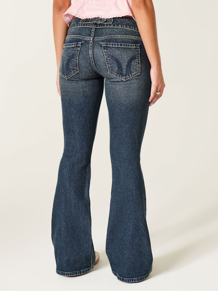 Hollister Blue Ultra Low Rise Flare Denim Jeans With Buckle Detail - Image 2 of 5