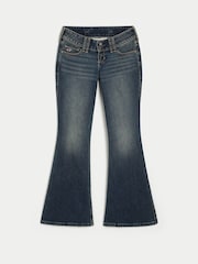 Hollister Blue Ultra Low Rise Flare Denim Jeans With Buckle Detail - Image 3 of 5