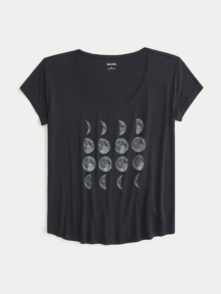 Hollister Black Easy Moon Phase Graphic T-Shirt - Image 3 of 3