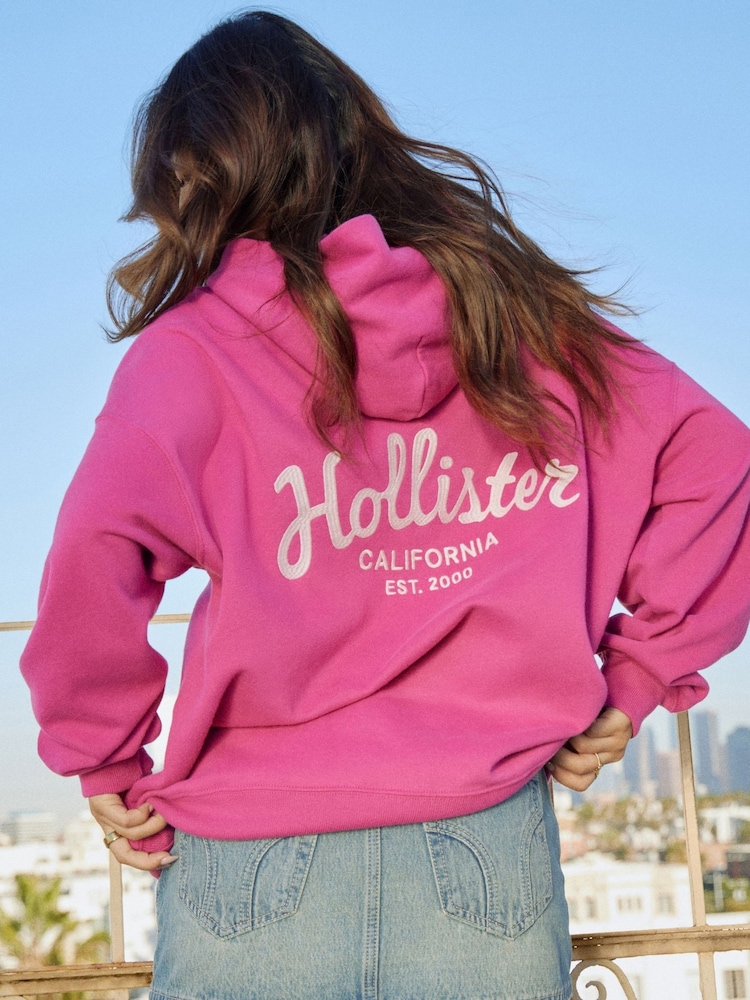 Hollister Pink Hollister Grey Oversized Logo Graphic Hoodie - Image 2 of 5