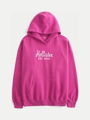 Hollister Pink Hollister Grey Oversized Logo Graphic Hoodie - Image 3 of 5