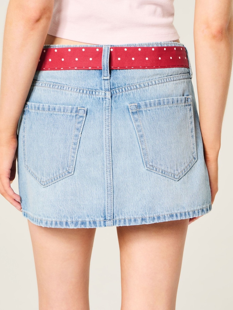 Hollister Blue Low-Rise Waist Tie Denim Mini Skirt - Image 2 of 4