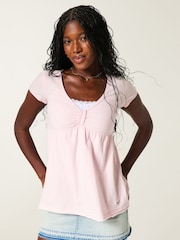 وردي - Hollister Babydoll Short Sleeve Top - Image 1 of 4