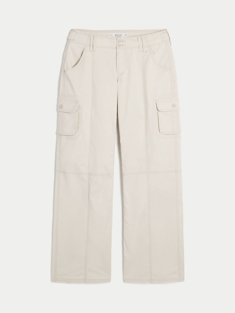 Hollister Y2K Adjustable Baggy Cargo White Pants - Imaginea 1 din 2