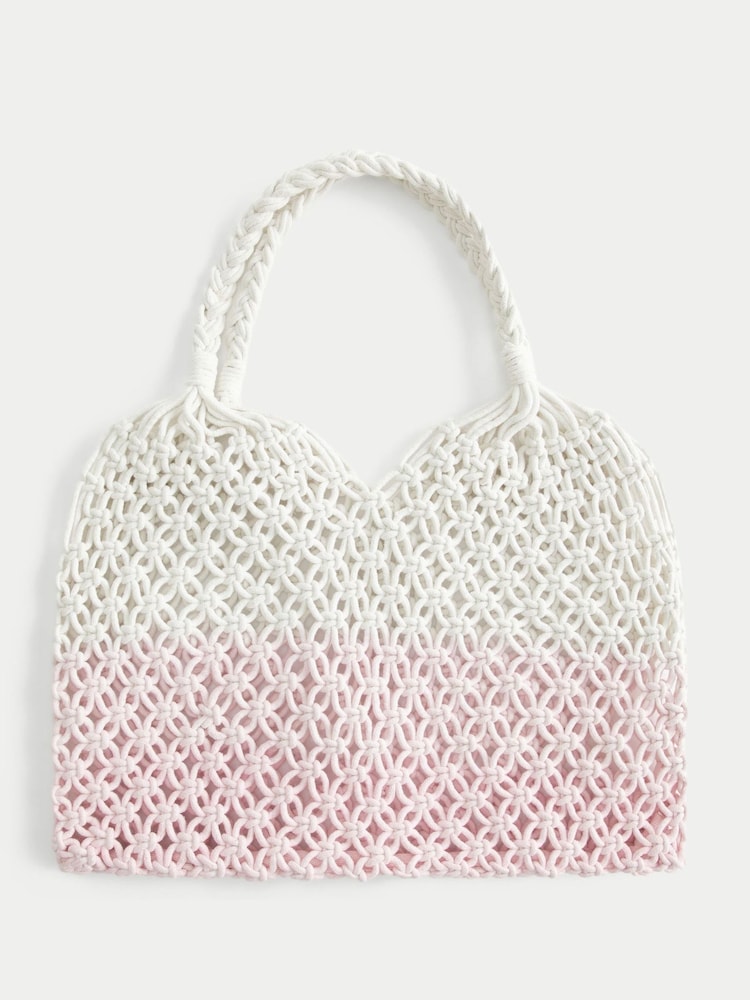 Hollister White Dip Dye Textured Woven Beach Bag - Image 1 of 2