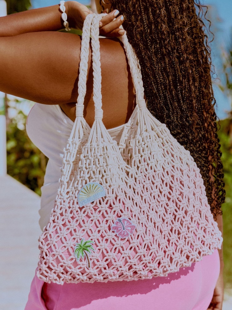Hollister White Dip Dye Textured Woven Beach Bag - Image 2 of 2