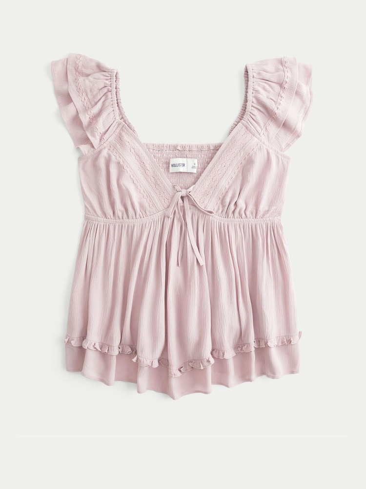 Hollister Pink Easy Handkerchief Hem Babydoll Top - Image 4 of 4 Hollister Pink Easy Handkerchief Hem Babydoll Top - Image 4 of 4