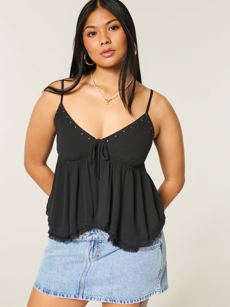 Hollister Black Boho Ruffle Hem Strappy Cami Top - Image 1 of 4