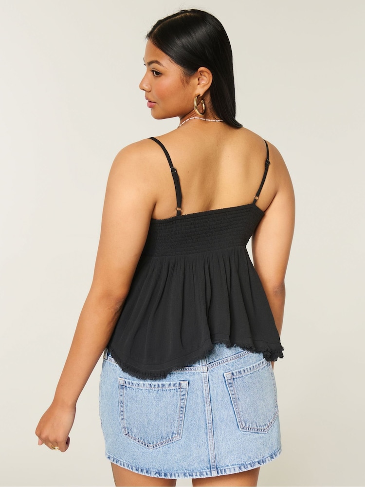 Hollister Black Boho Ruffle Hem Strappy Cami Top - Image 2 of 4