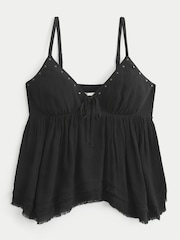 Hollister Black Boho Ruffle Hem Strappy Cami Top - Image 4 of 4