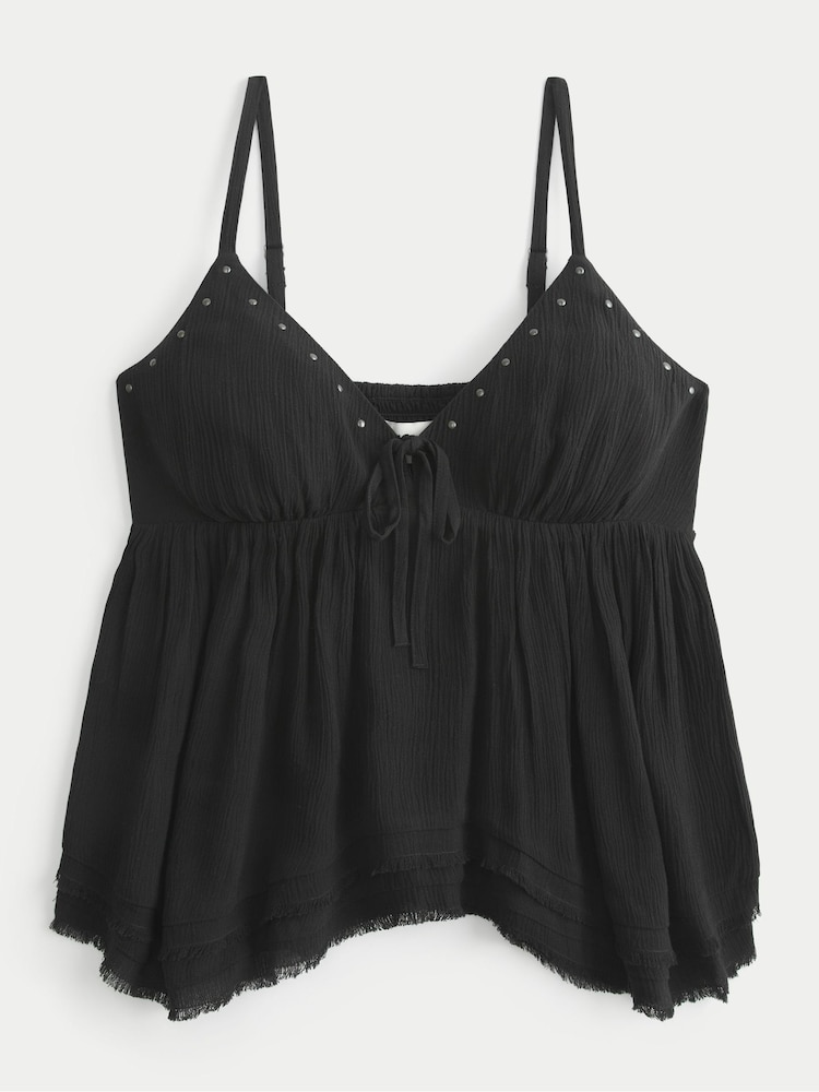Hollister Black Boho Ruffle Hem Strappy Cami Top - Image 4 of 4
