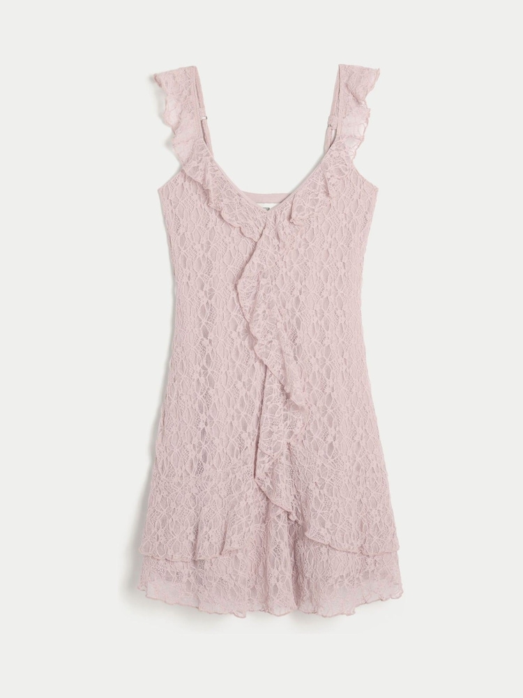 Rosa - Hollister minikjole med blonder og volang og V-hals - Bilde 1 av 2