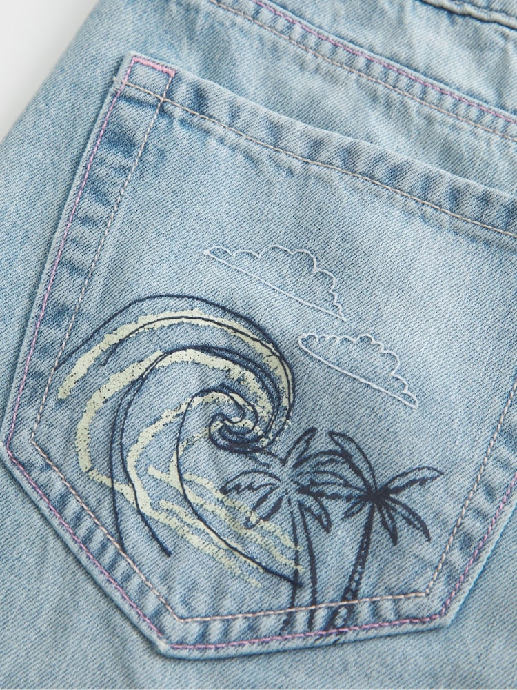 Hollister מכנסי ג'ינס בגזרת באגי בגובה מותניים נמוך ובאפקט שפשוף קל עם רקמה - תמונה 6 מתוך 6