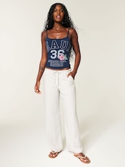 Alb - Hollister Slubby Stripe Pull On Trousers - Imaginea 1 din 5