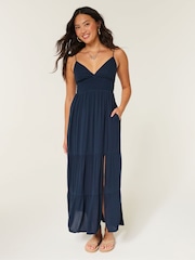 Hollister Blue Embroidered Strappy Maxi Dress - Image 1 of 5