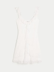 Krem - Hollister minikjole med blonder og volang og V-hals - Bilde 4 av 5