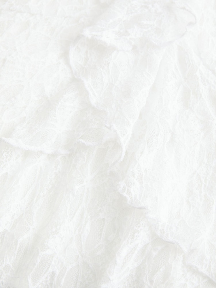 Krem - Hollister minikjole med blonder og volang og V-hals - Bilde 5 av 5