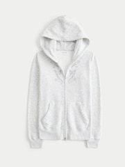 Hollister Grey Graphic Zip Through Hoodie - Image 4 of 4