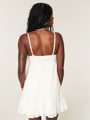 Hollister White Boho Crochet Mesh Babydoll Mini Dress - Image 2 of 4