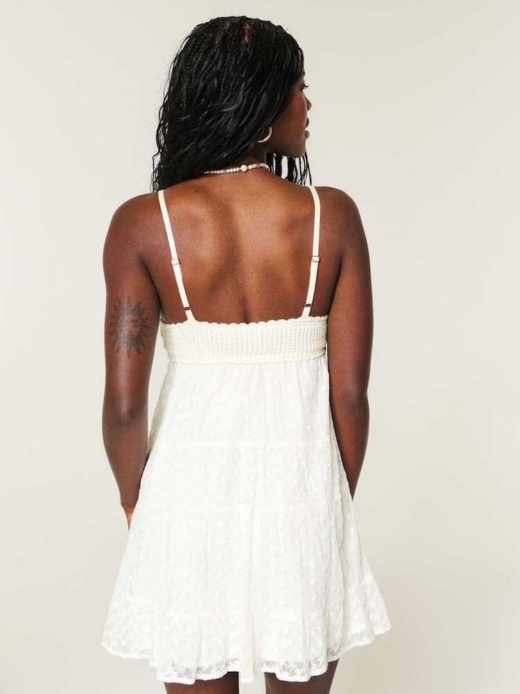 Hollister White Boho Crochet Mesh Babydoll Mini Dress - Image 2 of 4 Hollister White Boho Crochet Mesh Babydoll Mini Dress - Image 2 of 4