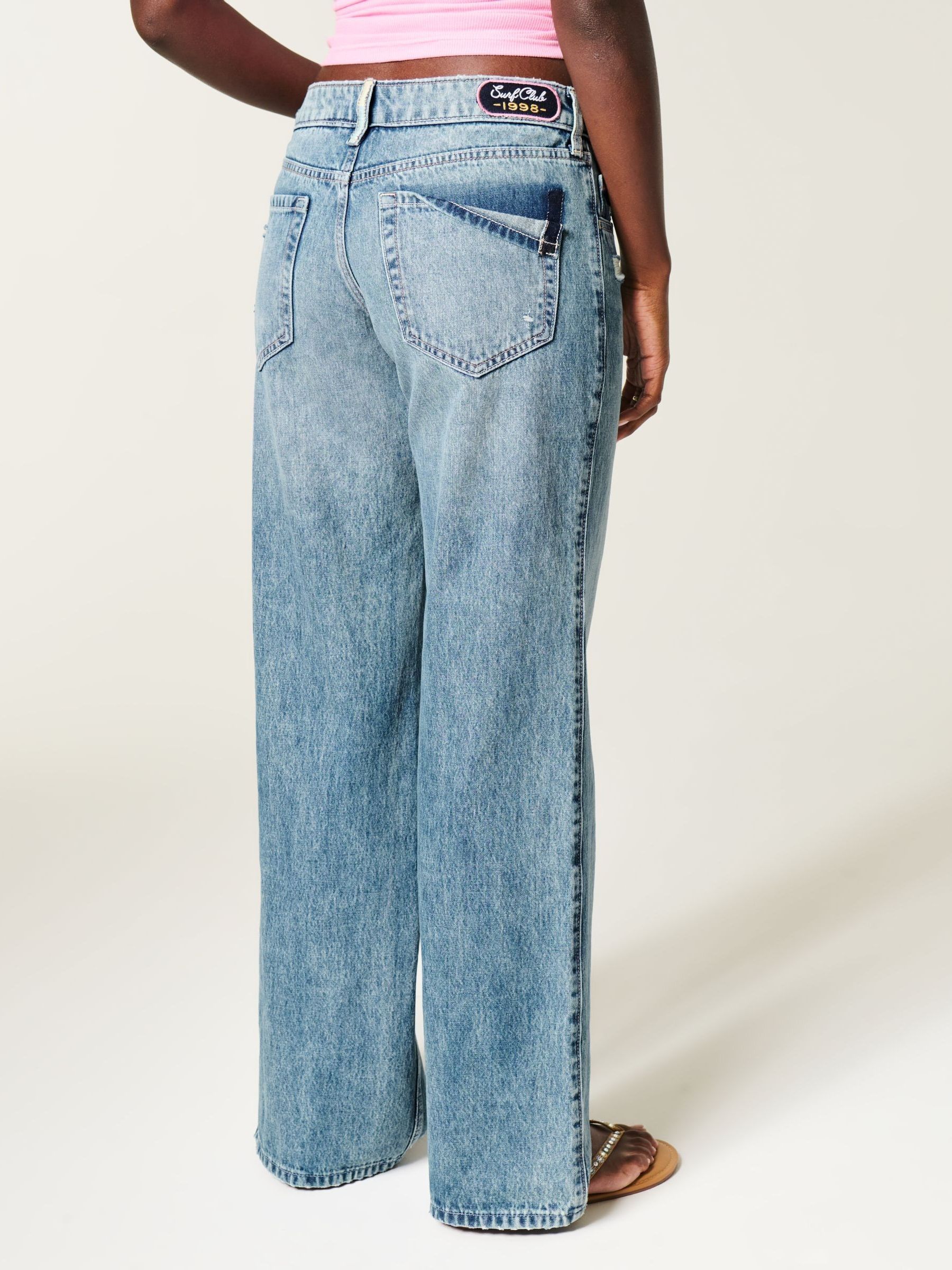 Buy Hollister Blue Mid Wash Low-Rise Foldover Waist Baggy Jeans