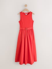 Roșu - Rochie midi cu curea din material țesut mixt 2 în 1 - Imaginea 5 din 7
