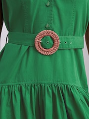 Πράσινο - Βαμβακερό Αμάνικο Midi Σεμιζιέ Με ζώνη - Εικόνα 5 από 8
