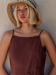 Chocolate Brown Linen Rich Wrap Skort Playsuit - Image 5 of 7