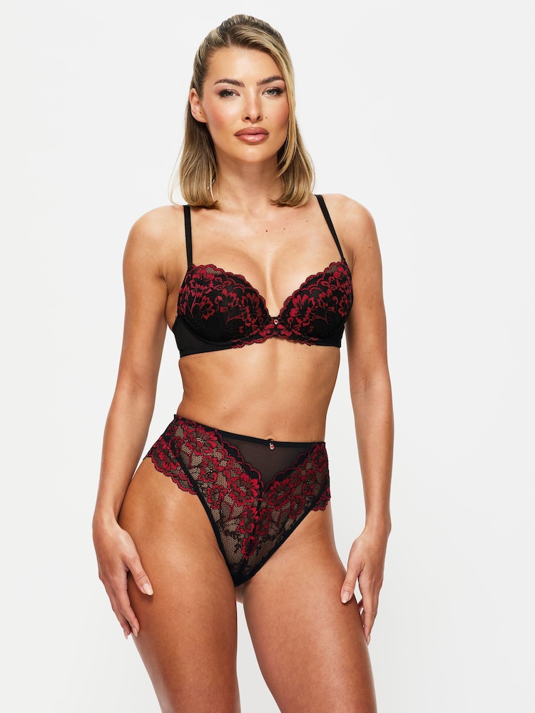 Ann Summers Black/Red High Waist Sexy Lace Knickers - Image 1 of 5