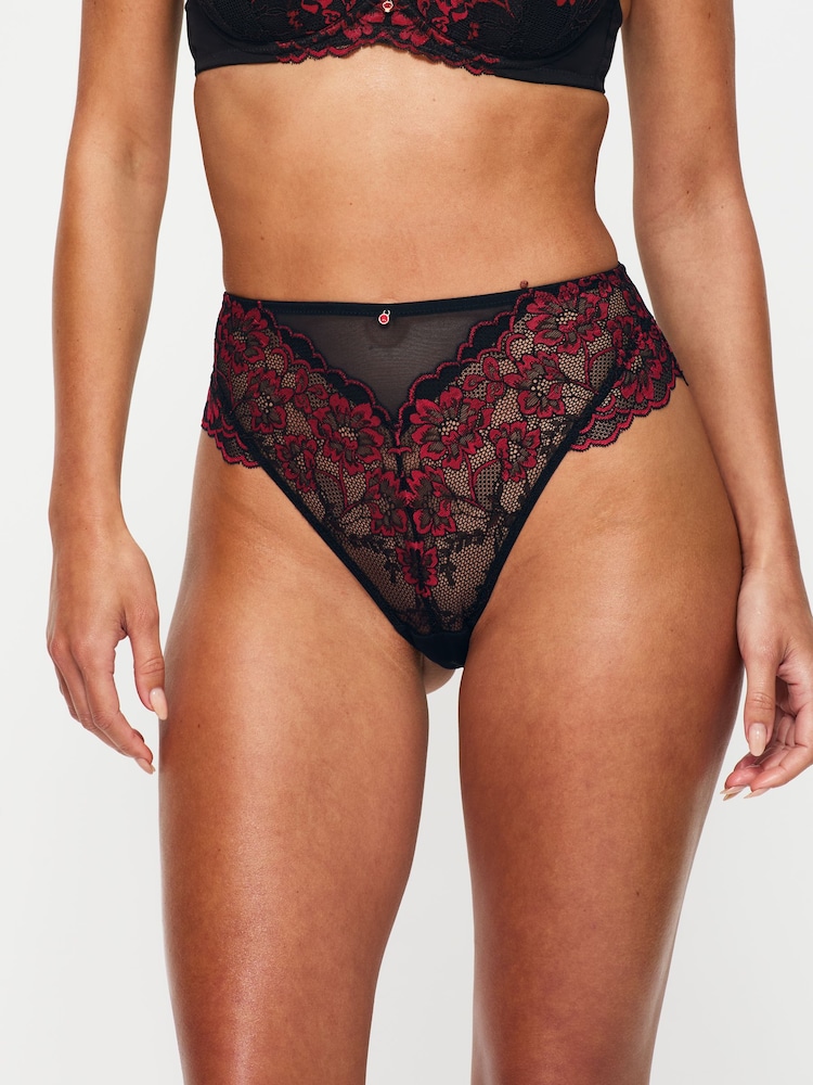 Ann Summers Black/Red High Waist Sexy Lace Knickers - Image 2 of 5