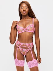 Ann Summers Pink Caged Rose Floral Print Embroidery Suspender Belt - Image 1 of 5