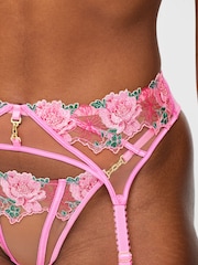 Ann Summers Pink Caged Rose Floral Print Embroidery Suspender Belt - Image 3 of 5