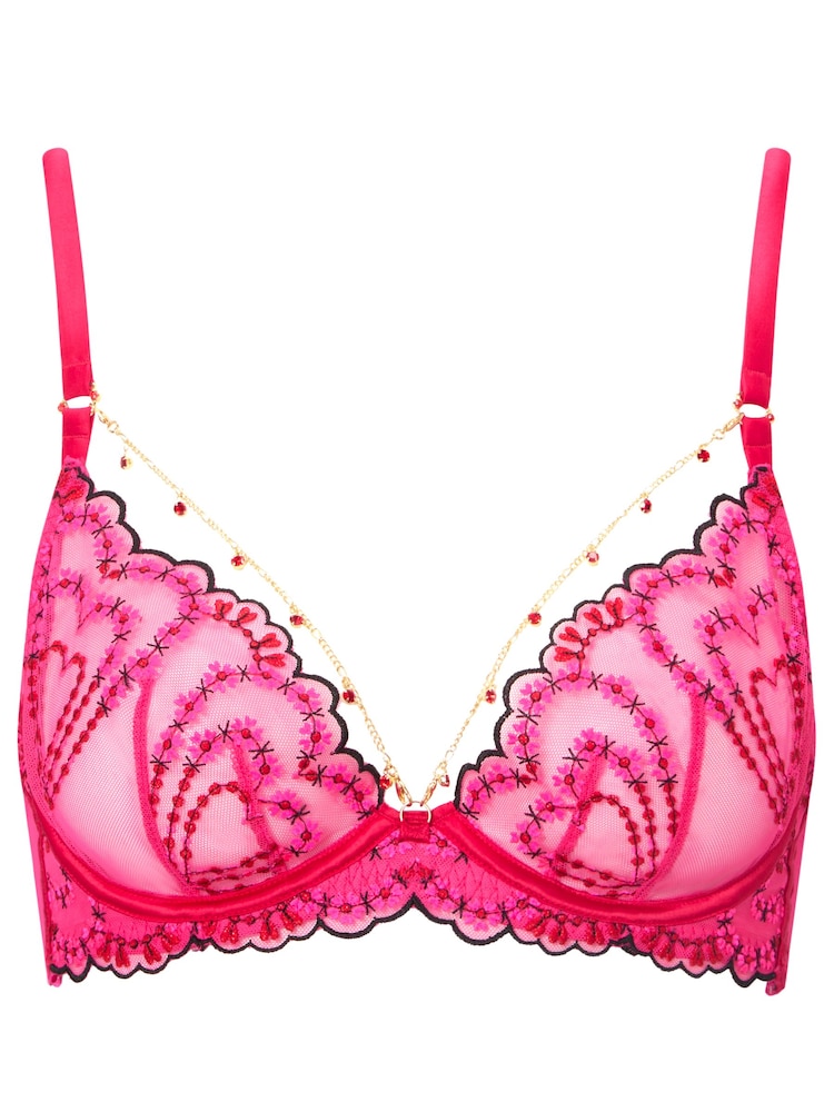 Ann Summers Pink Cupid's Love Heart Embroidery Non Padded Plunge Bra - Image 7 of 7