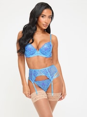 Ann Summers Blue Camille Sequin Embroidery Padded Plunge Bra - Image 1 of 5