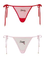 Ann Summers Red Sugar and Spice Embroidered Mesh String Knickers 2 Pack - Image 1 of 5