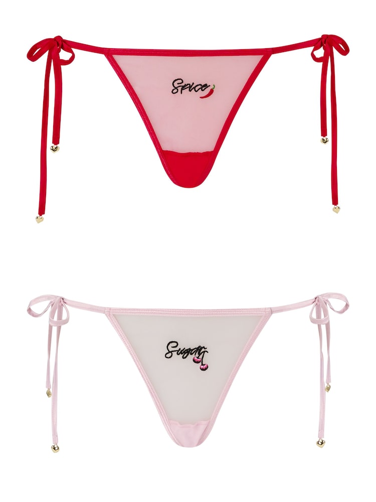 Ann Summers Red Sugar and Spice Embroidered Mesh String Knickers 2 Pack - Image 1 of 5