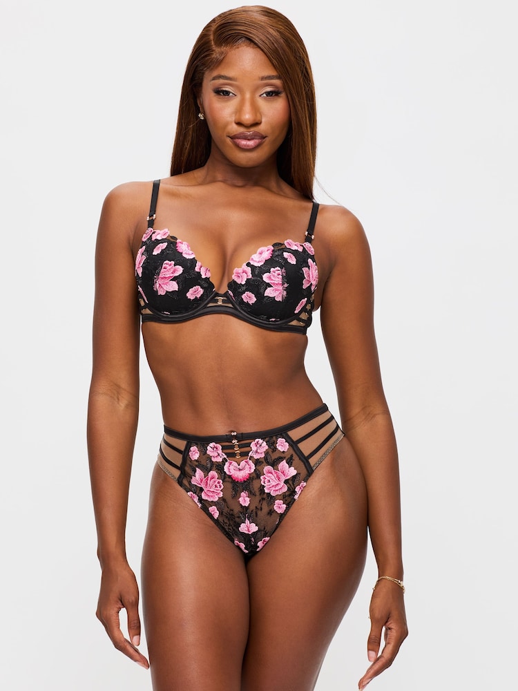 Ann Summers Black Everlasting Love Floral Embroidery High Waist Brazilian - Image 1 of 6