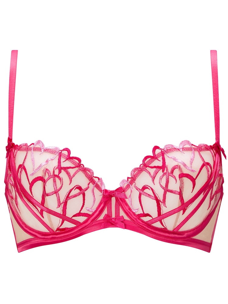 Ann Summers Pink Love Struck Heart Embroidery Non Padded Balcony Bra - Image 7 of 7