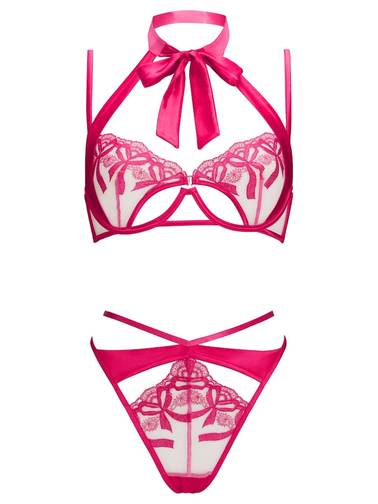 Ann Summers Pink For Your Eyes Only Bow Embroidery Crotchless Set - Image 6 of 6 Ann Summers Pink For Your Eyes Only Bow Embroidery Crotchless Set - Image 6 of 6