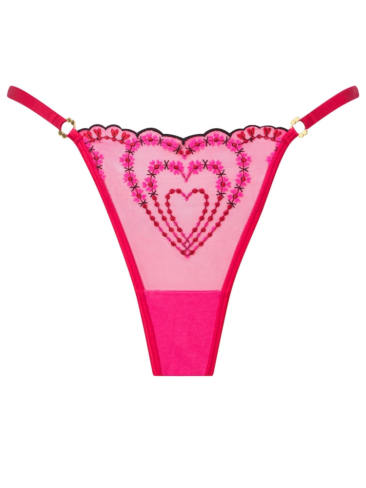 Ann Summers Bright Pink Thong Cupid's Love Heart Embroidery Knickers - Image 6 of 6 Ann Summers Bright Pink Thong Cupid's Love Heart Embroidery Knickers - Image 6 of 6